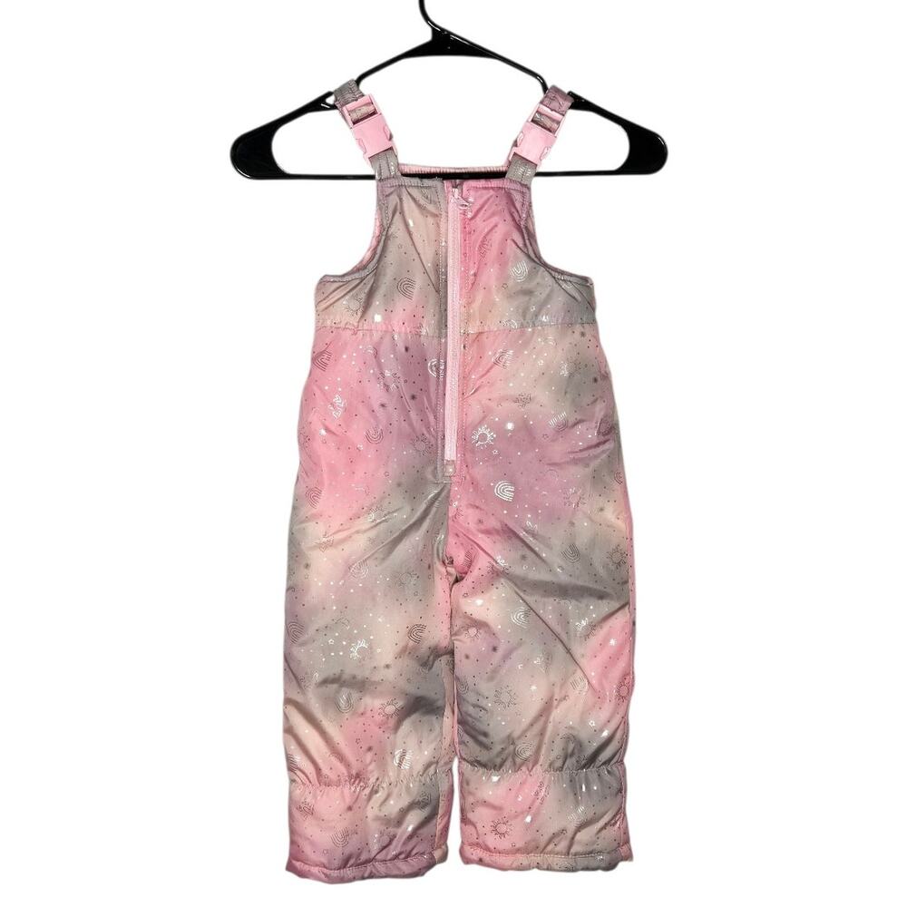 London Fog Girls Pink & Gray Galaxy Puffer Snow Bib Ski Pant Toddler 2T